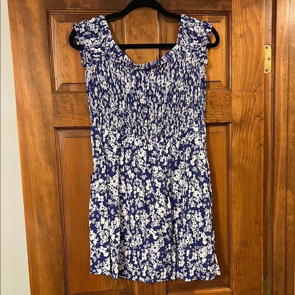 Express Floral Blue off the shoulder dress, Medium